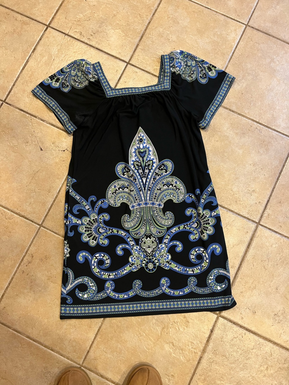Women’s Black Dress with Blue Paisley Medallion Print